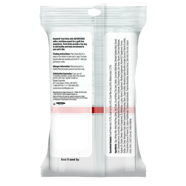 Kaytee Treat Stick with Superfoods Strawberry Flavor Small Animal Treats, 5.5-oz bag 2 Kaytee Treat Stick with Superfoods Strawberry Flavor Small Animal Treats, 5.5-oz bag - Image 2