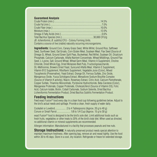 Kaytee Exact Fusion Cockatiel Food, 4-lb bag 8 Kaytee Exact Fusion Cockatiel Food, 4-lb bag - Image 8