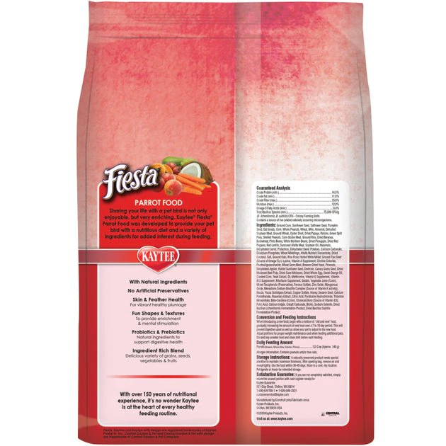 Kaytee Fiesta Natural Ingredients Parrot Bird Food, 4.5-lb bag 2 Kaytee Fiesta Natural Ingredients Parrot Bird Food, 4.5-lb bag - Image 2