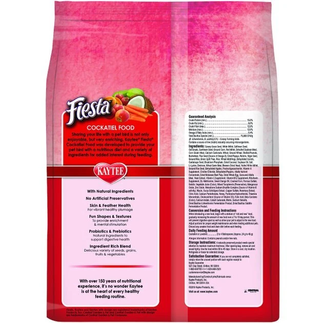 Kaytee Fiesta Natural Ingredients Cockatiel Bird Food, 4.5-lb bag 2 Kaytee Fiesta Natural Ingredients Cockatiel Bird Food, 4.5-lb bag - Image 2